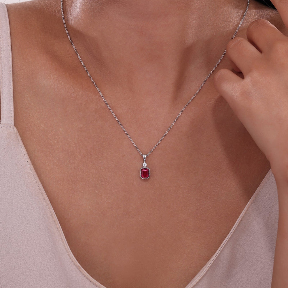 SS/PT 0.91cttw Simulated Diamond & Simulated Garnet Pendant Necklace