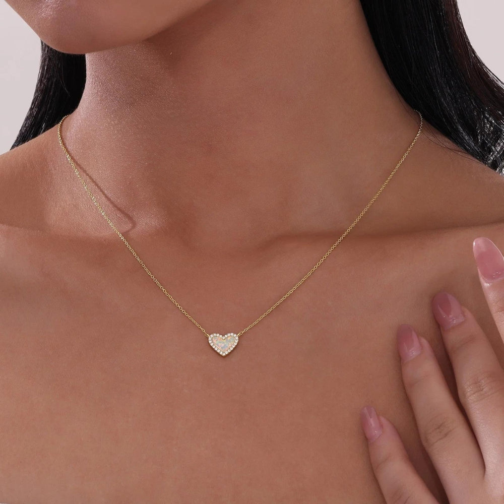 SS/GP 2.20cttw Simulated Opal & Simulated Diamond Heart Necklace 18"
