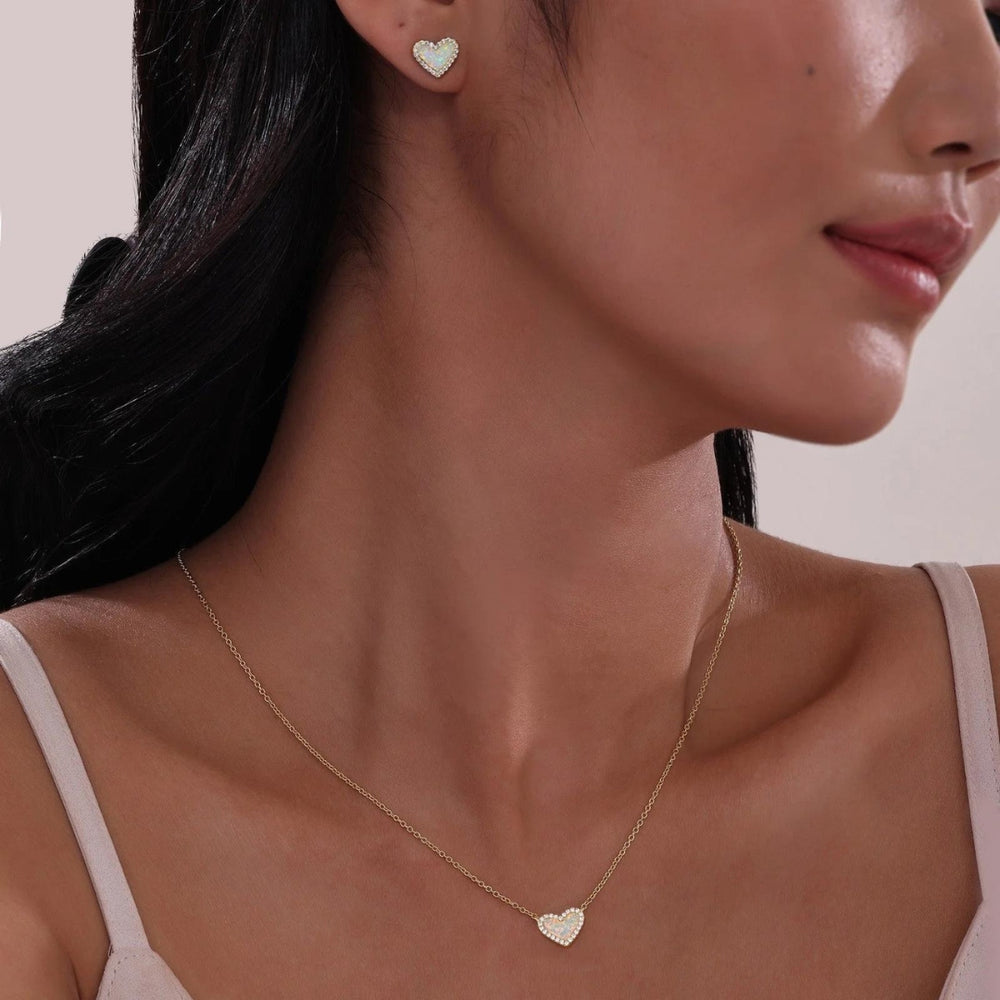SS/GP 2.20cttw Simulated Opal & Simulated Diamond Heart Necklace 18"