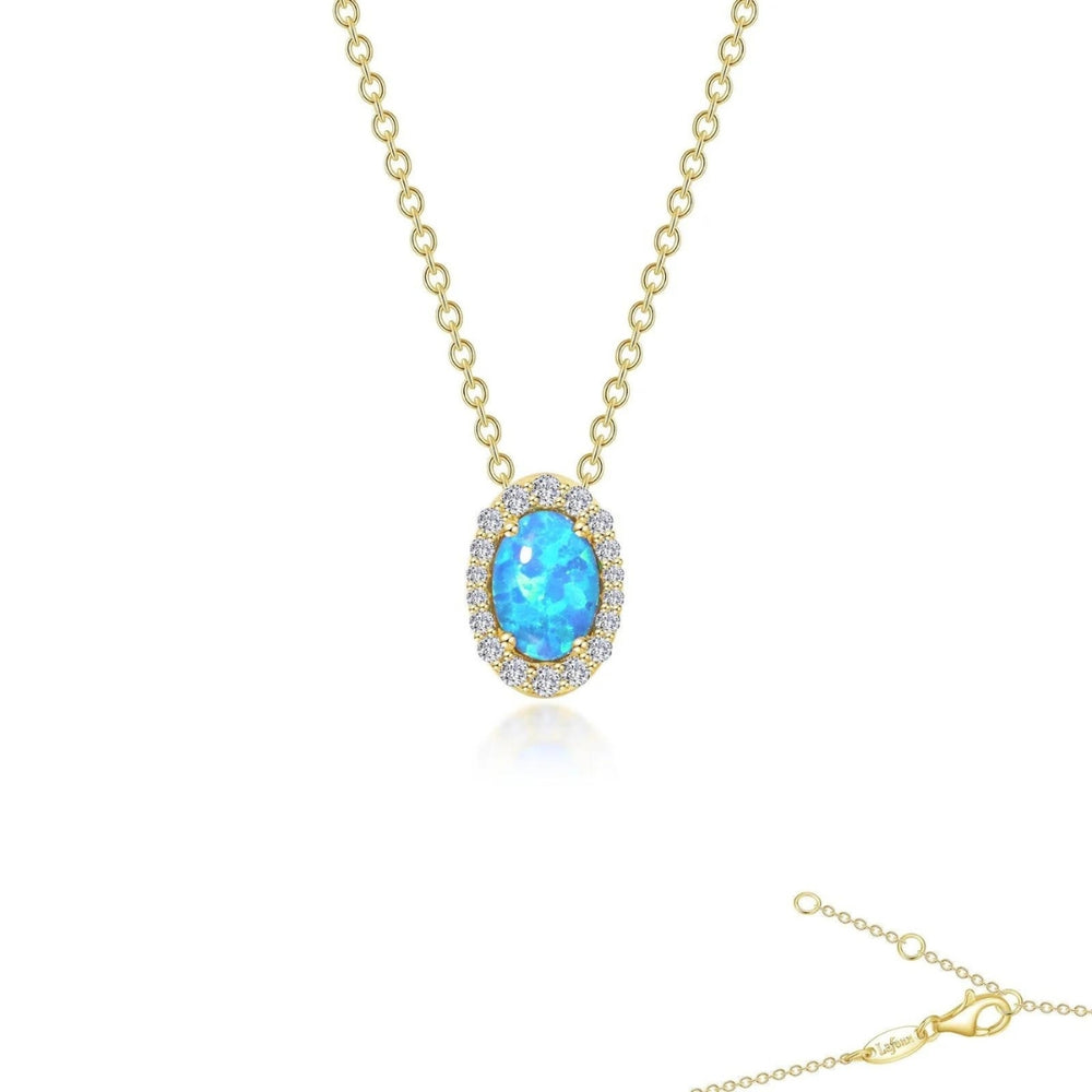 SS/GP 0.97cttw Simulated Blue Opal & Simulated Diamond Halo Pendant Necklace 18"