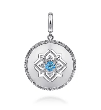 Swiss Blue Topaz & White Sapphire Bujukan Medallion Pendant