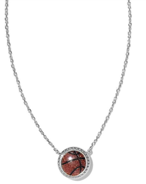 Basketball Silver Orange Goldstone Short Pendant Necklace by Kendra Scott