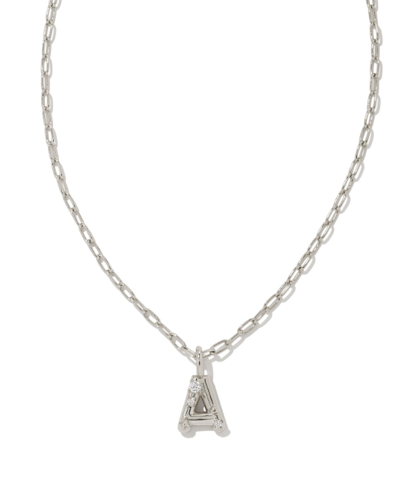 Crystal Letter A Silver White CZ Short Pendant Necklace by Kendra Scott