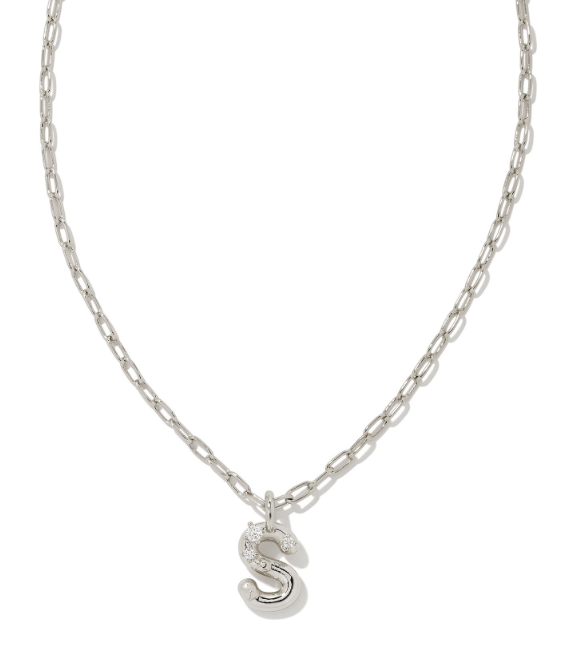 Crystal Letter S Silver White CZ Short Pendant Necklace by Kendra Scott