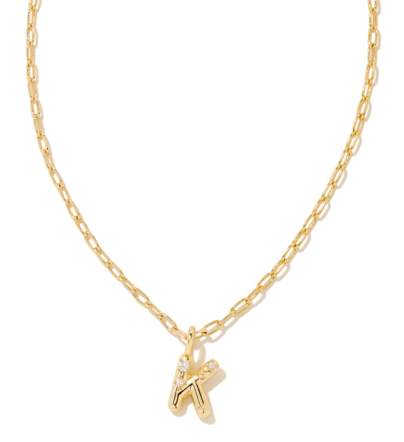 Crystal Letter K Gold Plated White CZ Short Pendant Necklace by Kendra Scott
