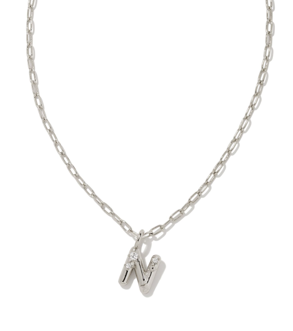 Crystal Letter N Silver White CZ Short Pendant Necklace by Kendra Scott