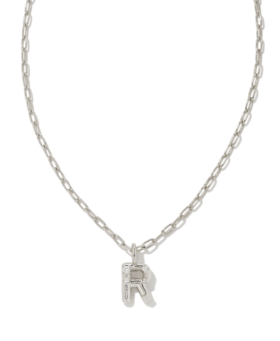Crystal Letter R Silver White CZ Short Pendant Necklace by Kendra Scott