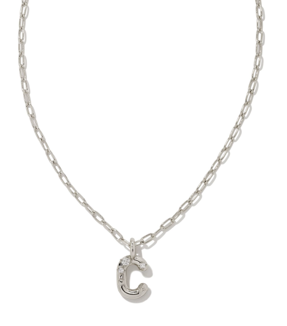 Crystal Letter C Silver White CZ Short Pendant Necklace by Kendra Scott