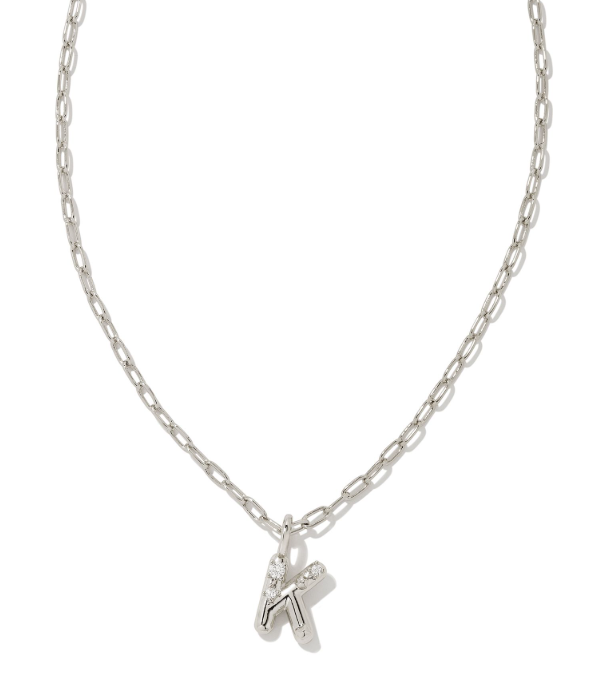 Crystal Letter K Silver White CZ Short Pendant Necklace by Kendra Scott