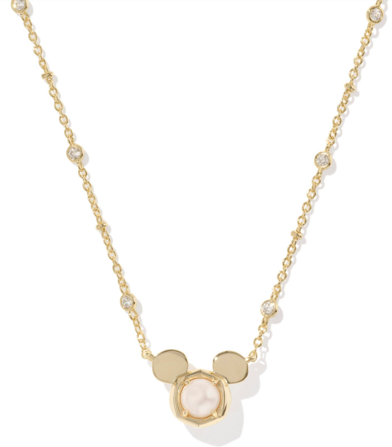 Mickey Mouse Gold Plated White Pearl Pendant Necklace by Kendra Scott