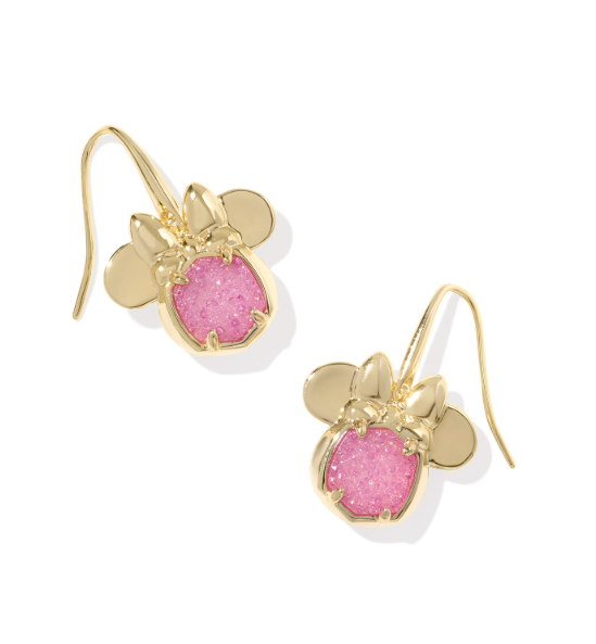 Minnie Mouse Gold Plated Hot Pink Drusy Drop Earrings by Kendra Scott