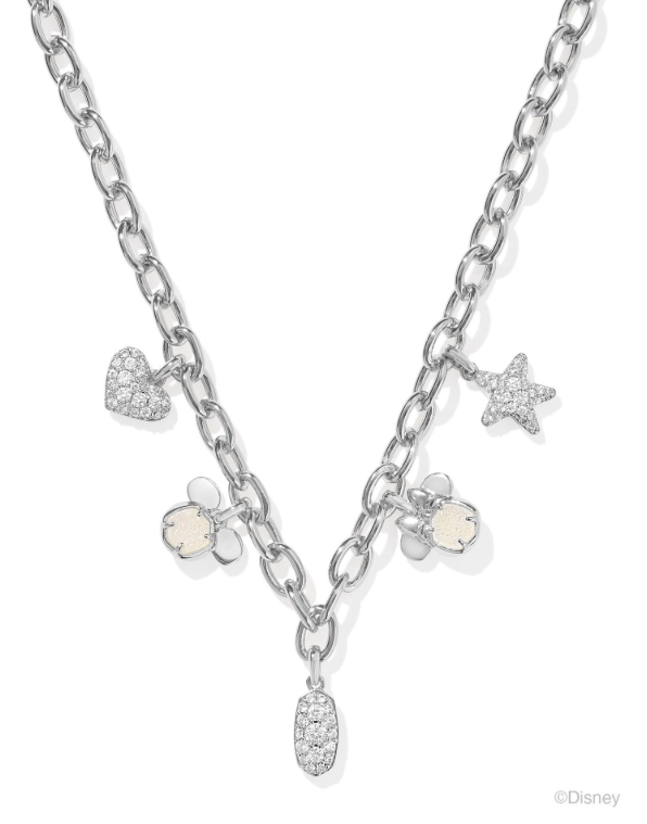 Mickey Minnie Silver Iridescent White Mix Charm Necklace by Kendra Scott