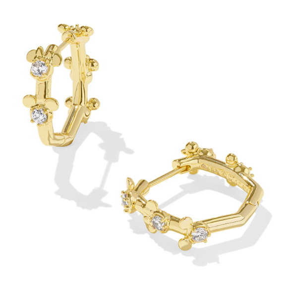 Mickey Minnie Gold Plated White Crystal Huggie Earrings by Kendra Scott