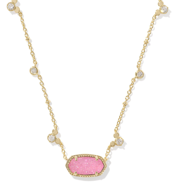 Mickey Mouse Elisa Gold Plated Hot Pink Drusy Necklace by Kendra Scott