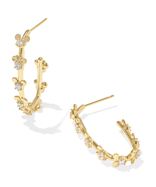 Mickey Minnie Mouse Gold Plated White Crystal Hoop Earrings by Kendra Scott
