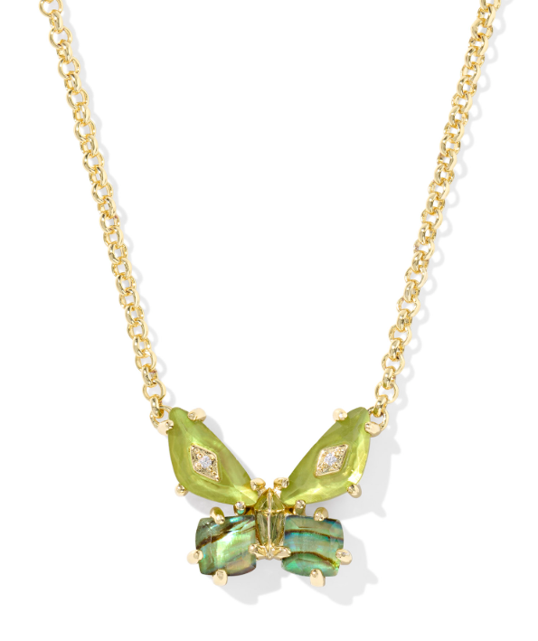 Bianca Butterfly Gold Plated Green Mix Short Pendant Necklace by Kendra Scott
