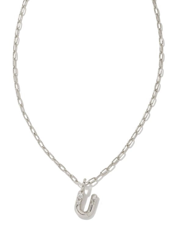 Crystal Letter U Silver White CZ Short Pendant Necklace by Kendra Scott