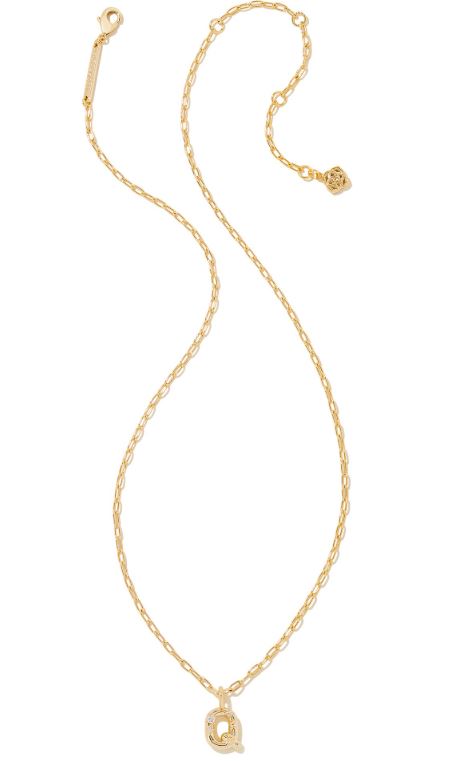 Crystal Letter Q Gold Plated White CZ Short Pendant Necklace by Kendra Scott