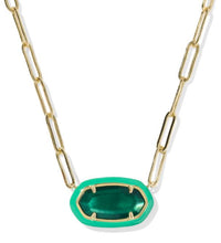 Elisa Enamel Gold Plated Emerald Illusion Frame Paperclip Necklace by Kendra Scott