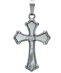 Sterling Silver Cross with MOP & CZ on Rolo Chain 18"