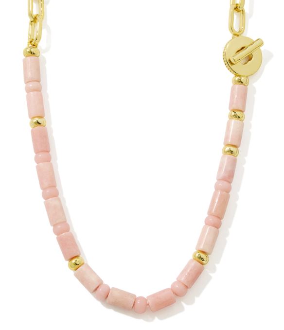 LIndsey Gold Plated Beaded Light Pink Quartzite Half Chain Necklace by Kendra Scott
