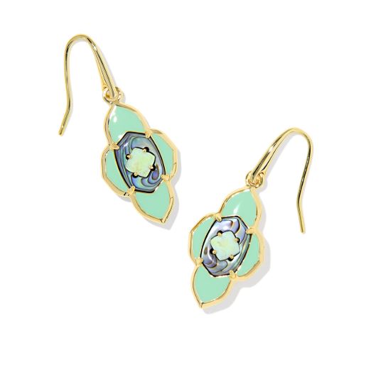 Abbie Medallion Gold Plated Abalone Sea Green Mix Small Drop Earrings by Kendra Scott