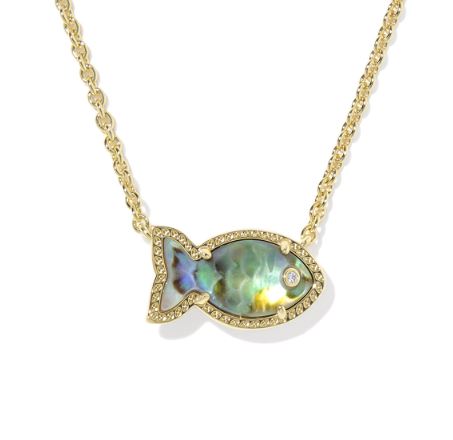 Parker Fish Gold Plated Abalone Shell Short Pendant Necklace by Kendra Scott