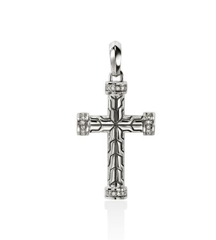 Essentials Spiritual Silver 0.09cttw Diamond Pave Cross Pendant by John Hardy