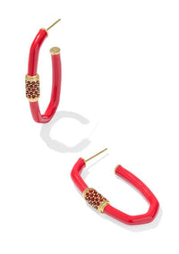 Emery Gold Plated Red Mix Large Enamel Hoop Earrings by Kendra Scott