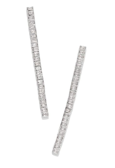 Gracie Silver White CZ Long Tennis Linear Earrings by Kendra Scott