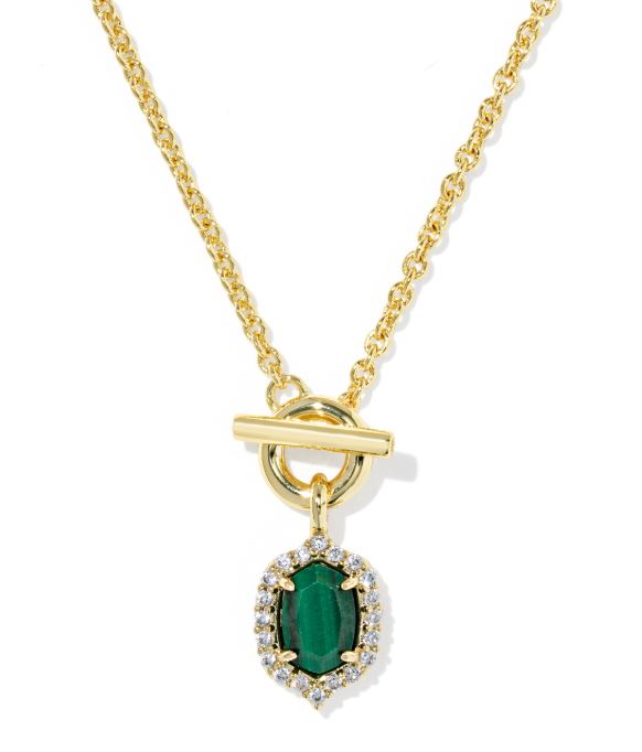Daphne Crystal Frame Gold Plated Malachite Toggle Necklace by Kendra Scott