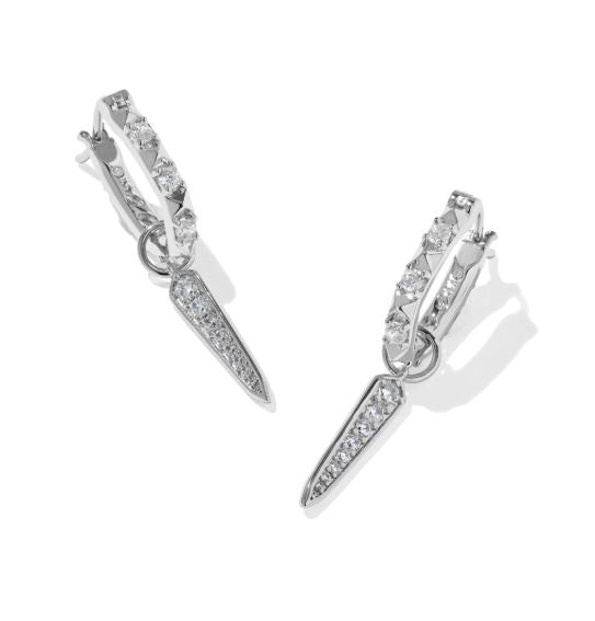 Fate Charm Silver White CZ Huggie Earrings by Kendra Scott