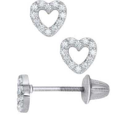 Sterling Silver Open Heart CZ Earrings