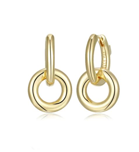 Sterling Silver Yellow Gold Plated Simpatico Hoop Circle Drop Earrings by Elle