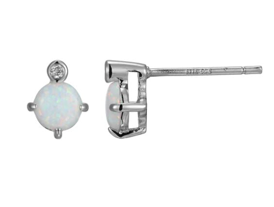 Sterling Silver Created Opal & Lab Grown Diamond Earrings