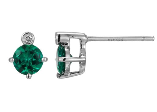 Sterling Silver Created Emerald Birthstone Earrings