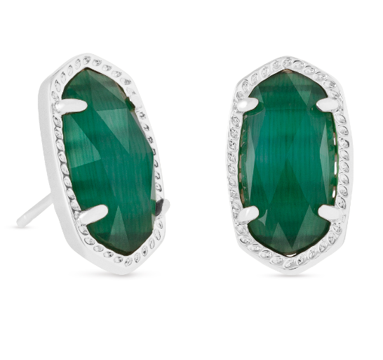 Ellie Silver Plated Earrings in  Emerald Cats Eye by Kendra Scott