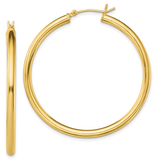 Sterling Silver Gold-Tone Polished 3x45mm Hoop Earrings