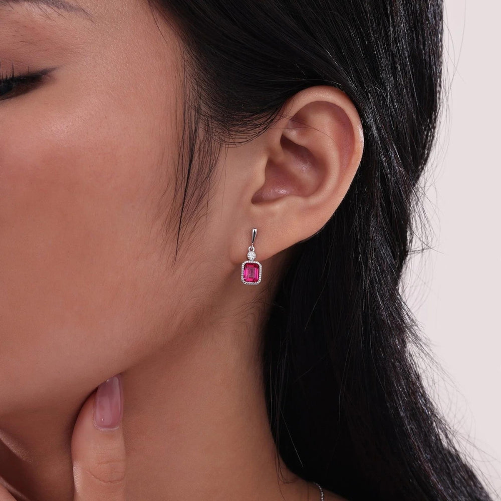 SS/PT 1.82cttw Simulated Diamond & Simulated Garnet Earrings