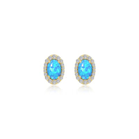 SS/GP 1.94cttw Simulated Diamond & Simulated Blue Opal Halo Stud Earrings