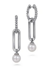 Sterling Silver 1.04cttw Pearl Bujukan Huggie Drop Earrings by Gabriel