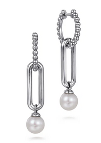 Sterling Silver 1.04cttw Pearl Bujukan Huggie Drop Earrings by Gabriel