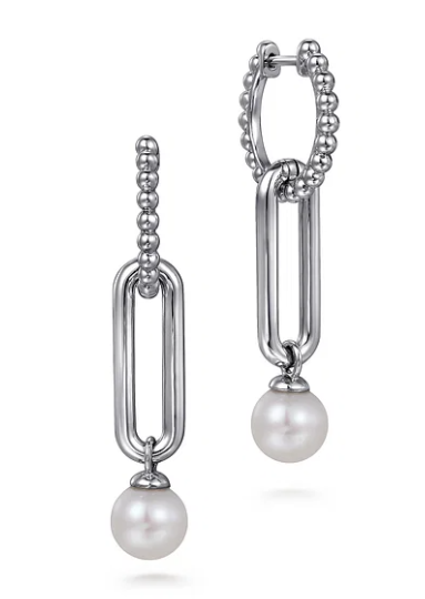 Sterling Silver 1.04cttw Pearl Bujukan Huggie Drop Earrings by Gabriel