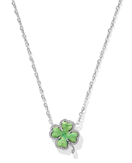 Clover Silver Lime Green Magnesite Short Pendant Necklace by Kendra Scott