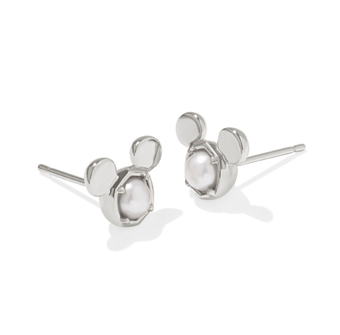 Mickey Mouse Silver White Pearl Stud Earrings by Kendra Scott