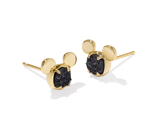 Mickey Mouse Gold Plated Black Drusy Stud Earrings by Kendra Scott