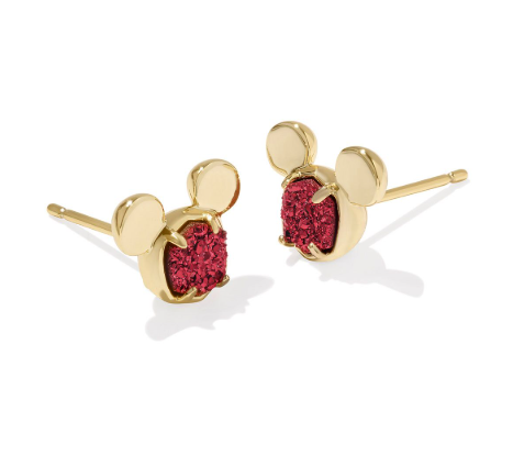 Mickey Mouse Gold Plated Bright Red Drusy Stud Earrings by Kendra Scott