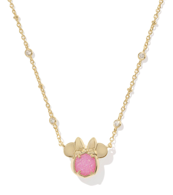 Minnie Mouse Gold Plated Hot Pink Drusy Pendant Necklace by Kendra Scott