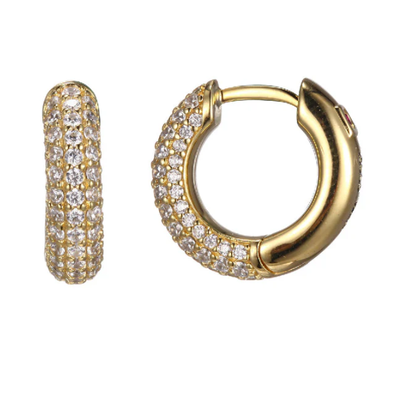 Sterling Silver Gold Plated Stardust CZ 14mm Round Hoop Earrings by Elle