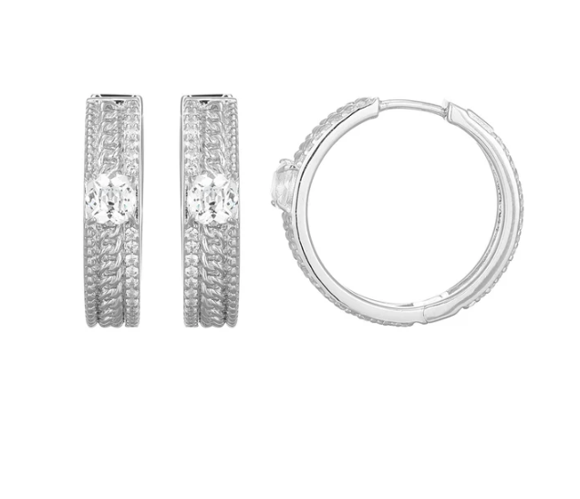 Sterling Silver Hoop Earrings with Created White Sapphires